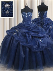 Bollom Appliqued Floor Length Very Puffy Skirt Navy Blue Pretty Girls Wear