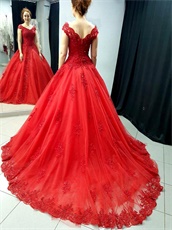 Red Sparkle Puffy Tulle 2019 Prom Evening Dress For Women Wear