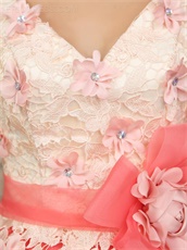 Graceful Champagne With Watermelon Organza A-line Prom Dresses Puffy