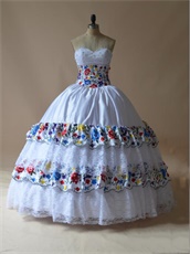 Colorful Embroidery and Lace Floor Length Princess Celebrity Cake Ball Gown White
