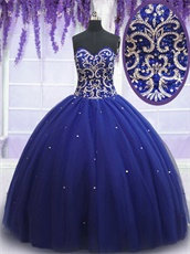 Dark Royal Blue Quiceanera Floor Length Ball Gown 2019 Style