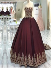 Darkest Wine Red Ball Gown Golden Pineapple Pattern Custom Made For Plus Size