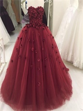 Popular Color Burgundy Handmade Flolwers Quinceanera And Her Court