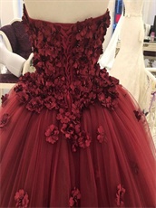 Popular Color Burgundy Handmade Flolwers Quinceanera And Her Court