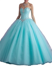 Classical Ice Blue Floor Length Crystals Puberty Girl Quince Party