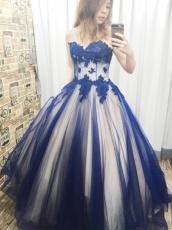 Blush Covered With Dark Royal Blue Tulle Girls Quinceanera Gifts Cheap