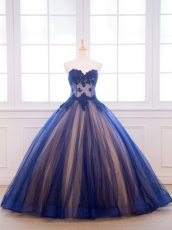 Blush Covered With Dark Royal Blue Tulle Girls Quinceanera Gifts Cheap