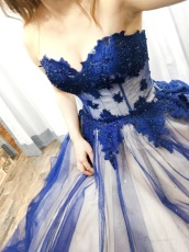 Blush Covered With Dark Royal Blue Tulle Girls Quinceanera Gifts Cheap