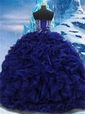 Curly Bow Floor Length Dark Royal Blue Prom Ball Gown Attire