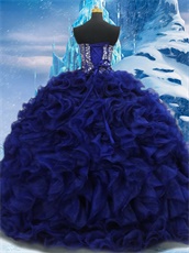Curly Bow Floor Length Dark Royal Blue Prom Ball Gown Attire