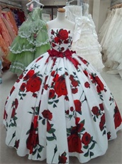 Printed Fabric Rose Flowers Floor Length Quinceanera Gown Unique