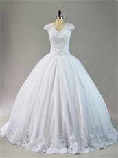 White Quinceanera Puffy Wedding Gowns With Lace Hemlines Designer