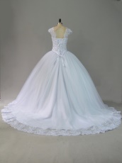 White Quinceanera Puffy Wedding Gowns With Lace Hemlines Designer