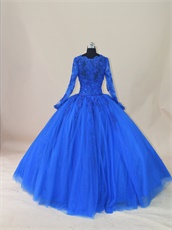 Religious Modest Long Sleeves Royal Blue Winter Quinceanera Dress Warm