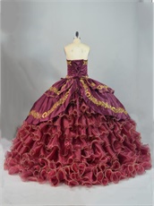 Western Sweet 16 Girl Burgundy Ball Gown Gold Horse Horseshoe Embroidery