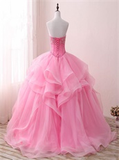 Hot Pink Sweetheart Floor-Length Puffy Elastic Horsehair Ruffles Ball Gown