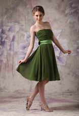 Strapless Olive Green Beach Bridesmaid Dress With Sash