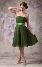 Strapless Olive Green Beach Bridesmaid Dress With Sash