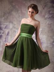 Strapless Olive Green Beach Bridesmaid Dress With Sash