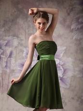 Strapless Olive Green Beach Bridesmaid Dress With Sash