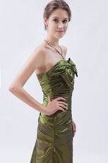 A-line Olive Drab Dress Evening Dress With Bowknot