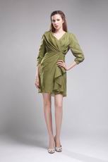 V-neck 3/4 Sleeves Olive Green Short Dress To Mother Of The Bride