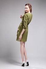 V-neck 3/4 Sleeves Olive Green Short Dress To Mother Of The Bride