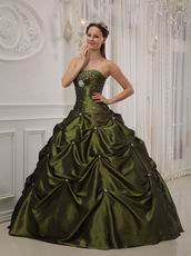 Strapless Olive Green Girls 16th Birthday Quinceanera Dress