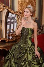 Olive Green Floor-length Taffeta Fabric Quinceanera Dress