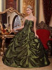 Olive Green Floor-length Taffeta Fabric Quinceanera Dress