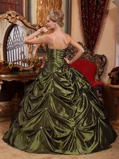 Olive Green Floor-length Taffeta Fabric Quinceanera Dress