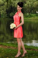 Simple Halter Column Coral Pink Homecoming Dress Cheap