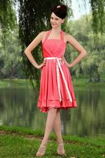 Pretty Halter Knee Length Skirt Homecoming Pink Dress