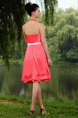 Pretty Halter Knee Length Skirt Homecoming Pink Dress