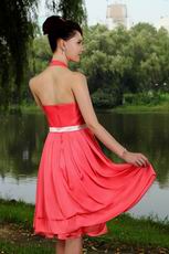 Pretty Halter Knee Length Skirt Homecoming Pink Dress