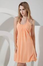 Halter Mini Orange Chiffon Junior Bridesmaid Dresses