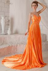 Empire Spaghetti Straps Bright Orange Cache Prom Dress