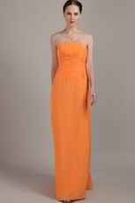 Strapless Orange Chiffon Long Bridesmaid Dress For Girl