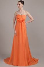 Orange Chiffon Long Prom Dress With Handcrafted Flowers Decorate