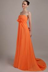 Orange Chiffon Long Prom Dress With Handcrafted Flowers Decorate