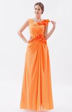 Beautiful V-Neck Bright Orange Chiffon Prom Dress With Side Flowers