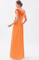 Beautiful V-Neck Bright Orange Chiffon Prom Dress With Side Flowers