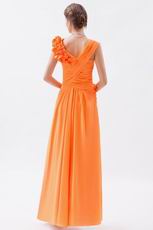 Beautiful V-Neck Bright Orange Chiffon Prom Dress With Side Flowers