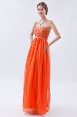 Strapless Embroidery Orange Red Formal Evening Dress