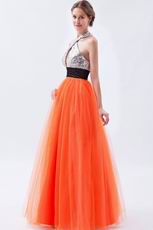 Halter Sequin Orange Red Night Party Dress In Texas