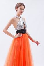 Halter Sequin Orange Red Night Party Dress In Texas