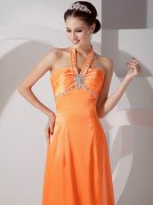 Orange Red Column Cheap Prom Dress With Halter Designer Skirt