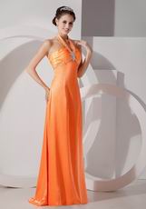 Orange Red Column Cheap Prom Dress With Halter Designer Skirt