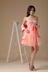 Cute Orange Pink Sweet Sixteen Dress With Shawl