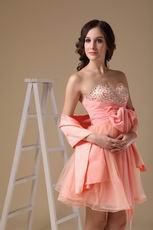 Cute Orange Pink Sweet Sixteen Dress With Shawl